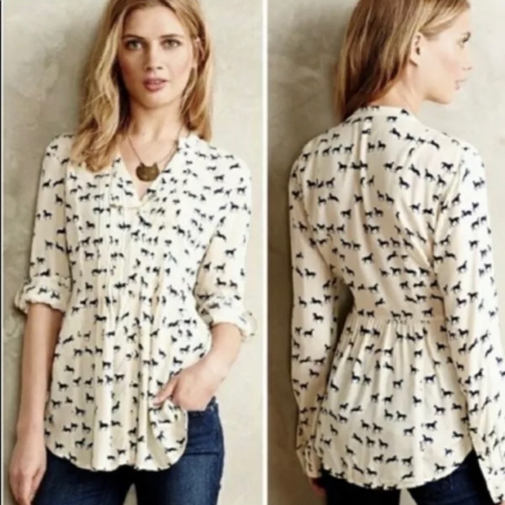 Maeve Anthropologies rayon horses blouse